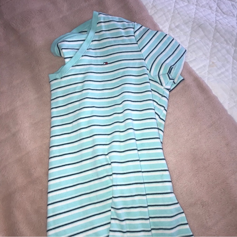Tommy Hilfiger Aqua and White Striped Tee